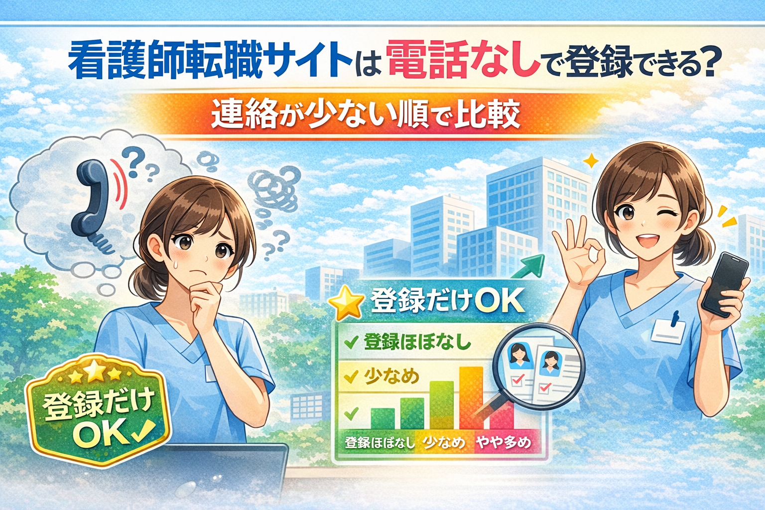 看護師転職サイトは電話なしで登録できる？ 連絡が少ない順で比較
